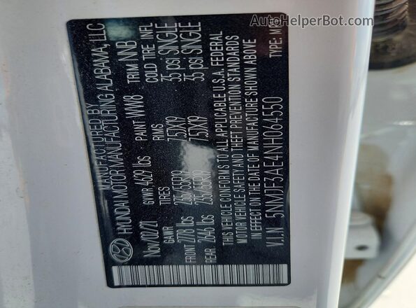 5NMJF3AE4NH064550 2022 HYUNDAI TUCSON White Սալոնի 360 աստիճան տեսք