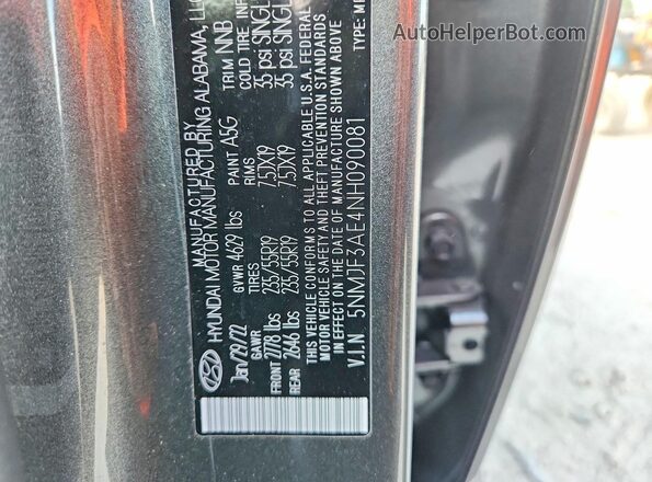 5NMJF3AE4NH090081 2022 HYUNDAI TUCSON Charcoal Սալոնի 360 աստիճան տեսք