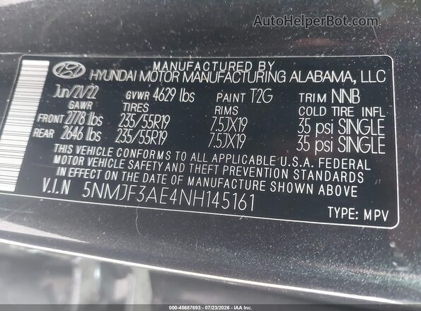 5NMJF3AE4NH145161 2022 HYUNDAI TUCSON Gray Շարժիչի բաժամունքի տեսք