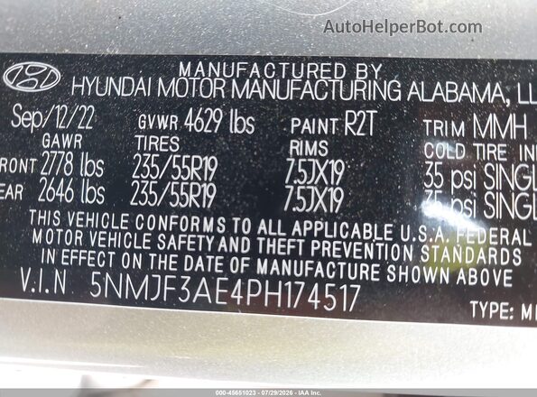 5NMJF3AE4PH174517 2023 HYUNDAI TUCSON Silver ძრავის განყოფილების ხედი