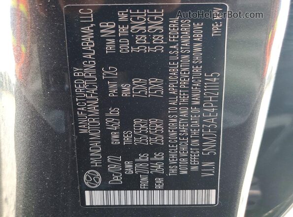 5NMJF3AE4PH211145 2023 HYUNDAI TUCSON Charcoal Widok naklejki z numerem VIN