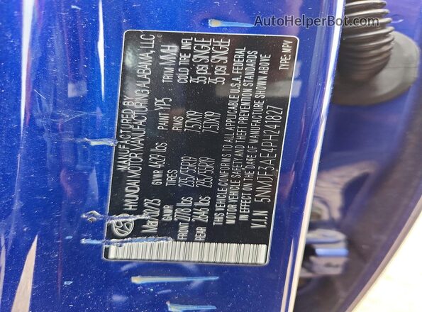 5NMJF3AE4PH241827 2023 HYUNDAI TUCSON Blue Widok wnętrza 360 stopni