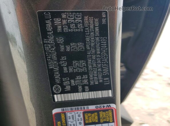 5NMJF3AE5PH244493 2023 HYUNDAI TUCSON Gray Widok naklejki z numerem VIN