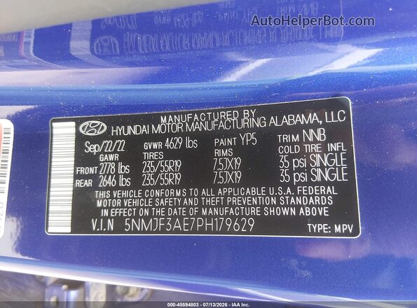 5NMJF3AE7PH179629 2023 HYUNDAI TUCSON Синий Вид подкапотного пространства