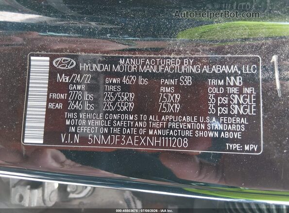 5NMJF3AEXNH111208 2022 HYUNDAI TUCSON Black Engine compartment view
