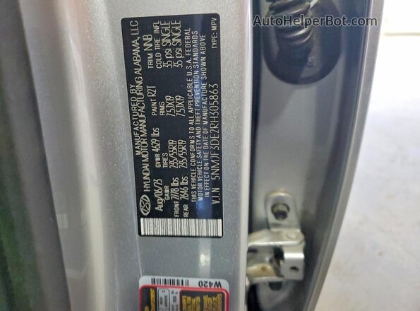 5NMJF3DE2RH305863 2024 HYUNDAI TUCSON Серебряный Панорамный вид салона 360°