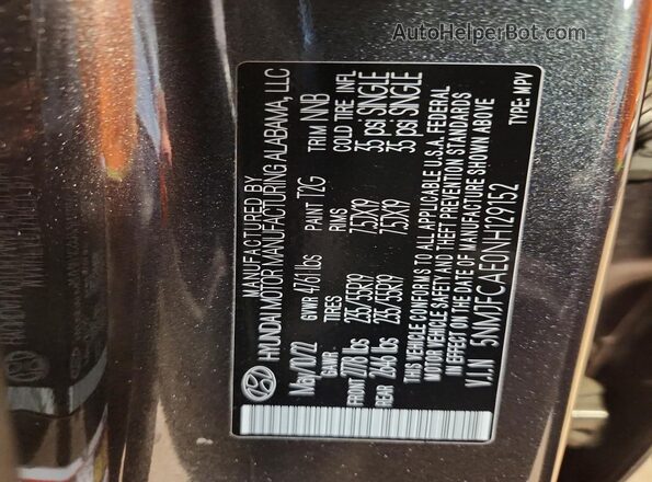 5NMJFCAE0NH129152 2022 HYUNDAI TUCSON Black 360 interior view