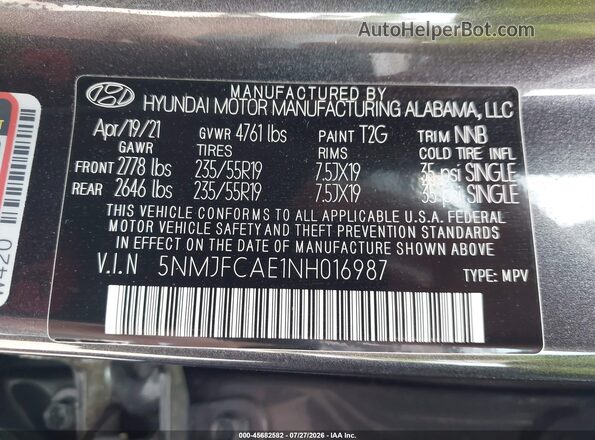 5NMJFCAE1NH016987 2022 HYUNDAI TUCSON Gray Вид підкапотного простору