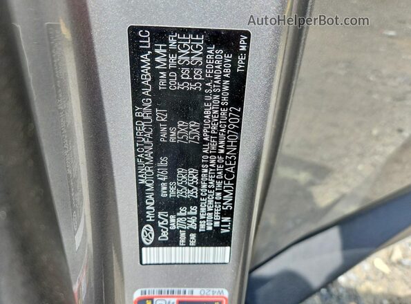 5NMJFCAE3NH079072 2022 HYUNDAI TUCSON Silver Widok naklejki z numerem VIN