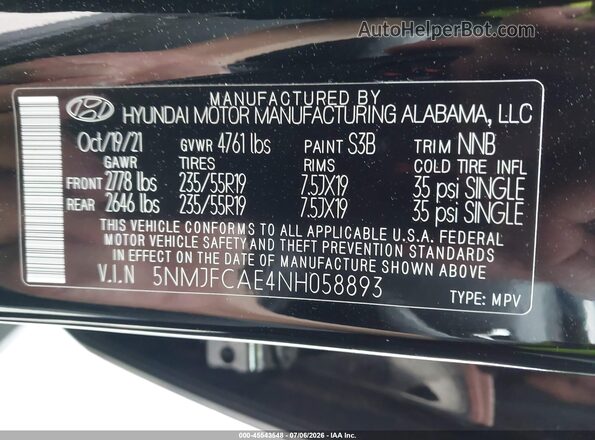 5NMJFCAE4NH058893 2022 HYUNDAI TUCSON Черный Вид подкапотного пространства