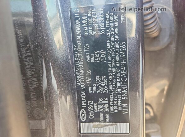 5NMJFCAE4PH194265 2023 HYUNDAI TUCSON Угольный Вид наклейки с VIN-кодом