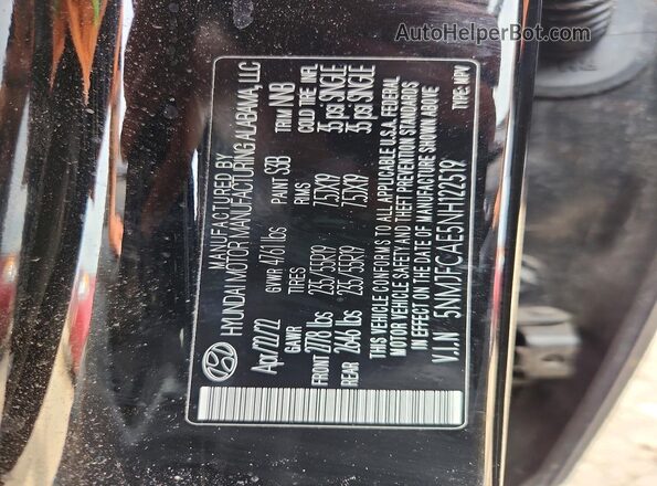 5NMJFCAE5NH122519 2022 HYUNDAI TUCSON Black Vista de la etiqueta del VIN