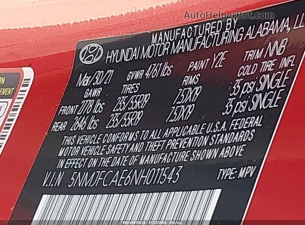 5NMJFCAE6NH011543 2022 HYUNDAI TUCSON Red Widok komory silnika