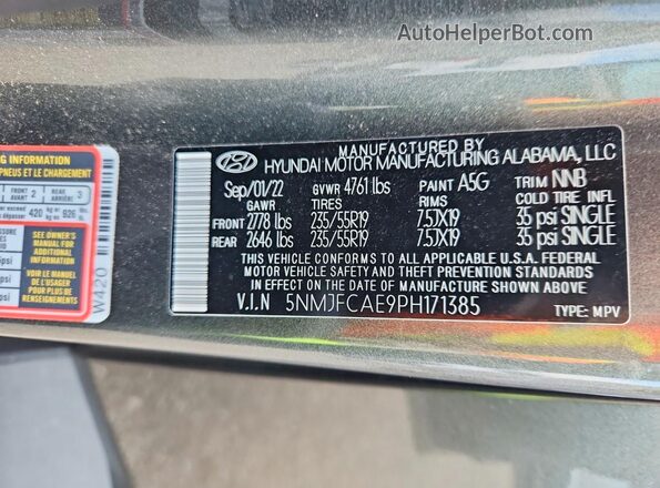 5NMJFCAE9PH171385 2023 HYUNDAI TUCSON Gray Vista de la etiqueta del VIN