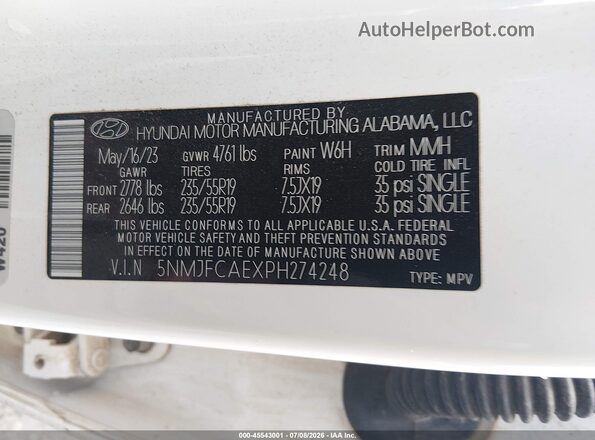 5NMJFCAEXPH274248 2023 HYUNDAI TUCSON White Շարժիչի բաժամունքի տեսք