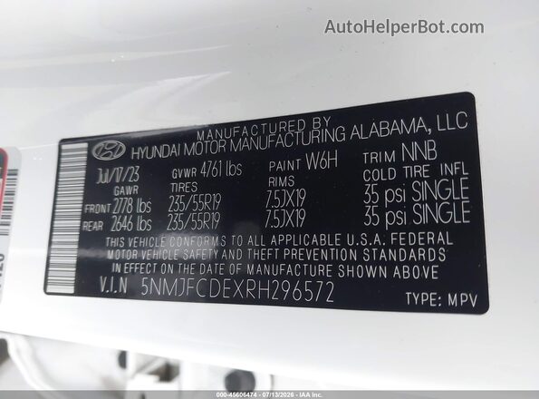 5NMJFCDEXRH296572 2024 HYUNDAI TUCSON White Շարժիչի բաժամունքի տեսք