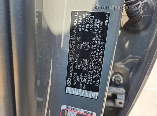 5NMJFCDEXRH304816 2024 HYUNDAI TUCSON Gray VIN sticker view