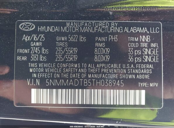 5NMMADTB5TH038945 2026 GENESIS GV70 Black Շարժիչի բաժամունքի տեսք