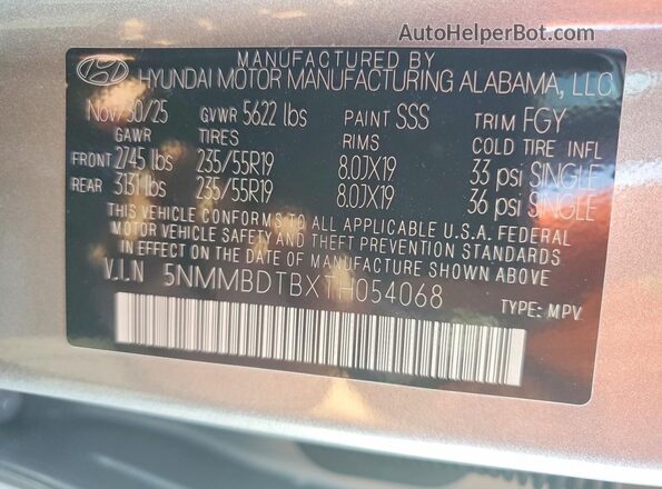 5NMMBDTBXTH054068 2026 GENESIS GV70 Silver VIN կոդի պիտակի տեսք