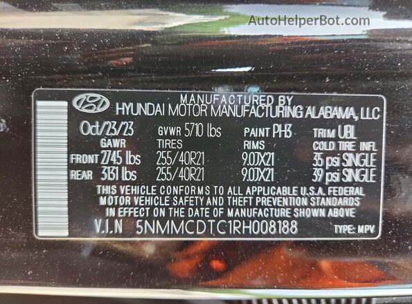 5NMMCDTC1RH008188 2024 GENESIS GV70 Black Widok naklejki z numerem VIN