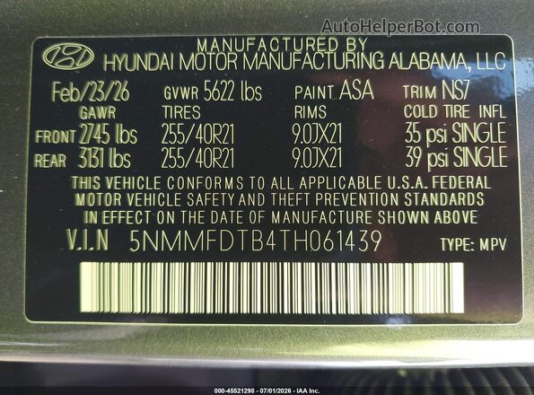 5NMMFDTB4TH061439 2026 GENESIS GV70 Gray Շարժիչի բաժամունքի տեսք