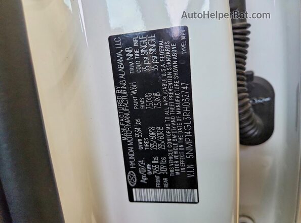 5NMP14GL3RH032747 2024 HYUNDAI SANTA White Widok komory silnika