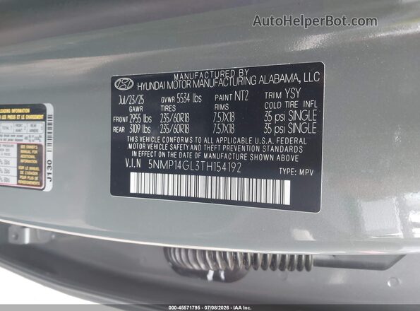 5NMP14GL3TH154192 2026 HYUNDAI SANTA FE Gray Widok komory silnika