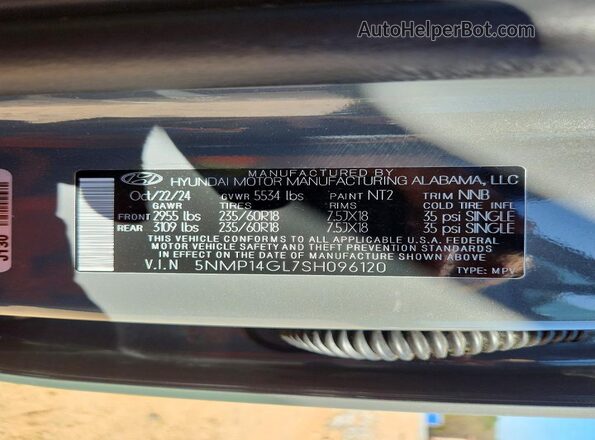 5NMP14GL7SH096120 2025 HYUNDAI SANTA Gray VIN կոդի պիտակի տեսք