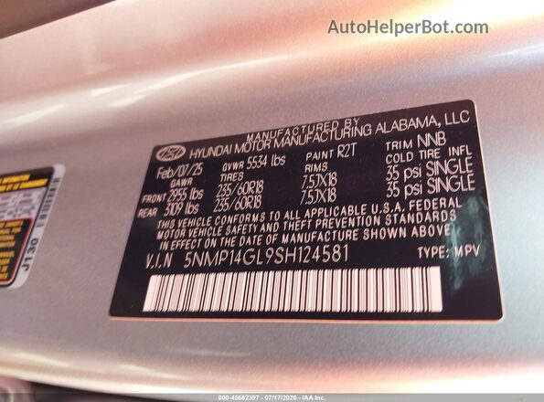 5NMP14GL9SH124581 2025 HYUNDAI SANTA FE Silver Вид підкапотного простору