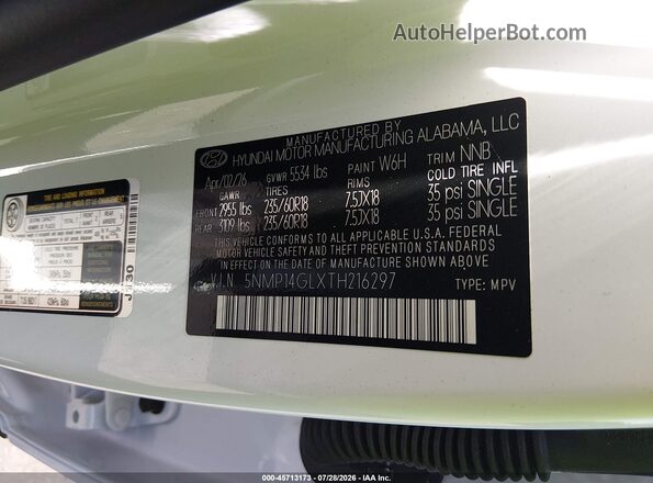 5NMP14GLXTH216297 2026 HYUNDAI SANTA FE White Շարժիչի բաժամունքի տեսք