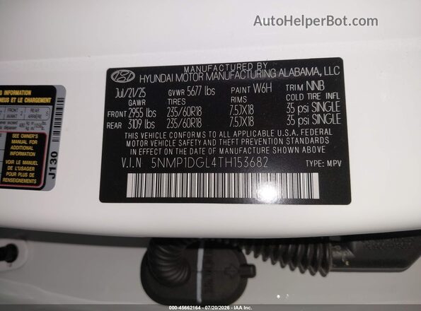 5NMP1DGL4TH153682 2026 HYUNDAI SANTA FE White Engine compartment view
