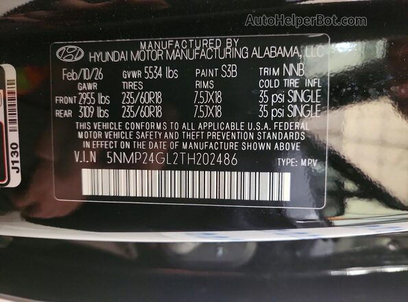 5NMP24GL2TH202486 2026 HYUNDAI SANTA Black Widok naklejki z numerem VIN