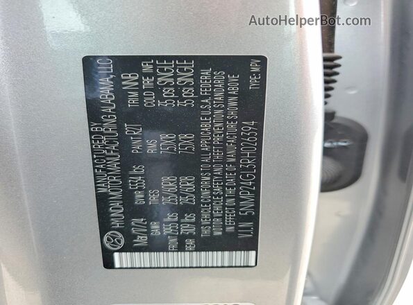 5NMP24GL3RH026394 2024 HYUNDAI SANTA Silver VIN sticker view