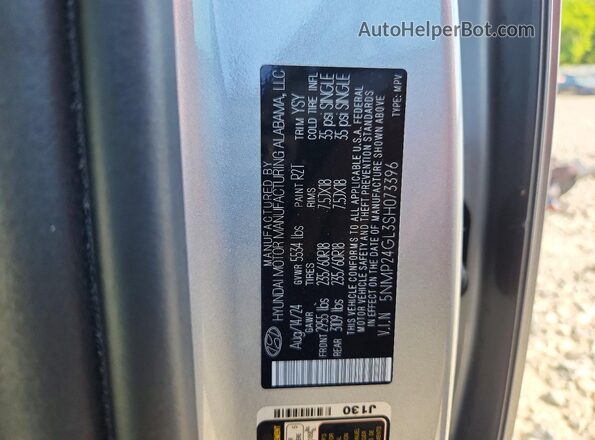 5NMP24GL3SH073396 2025 HYUNDAI SANTA Silver Вид наклейки з VIN-кодом
