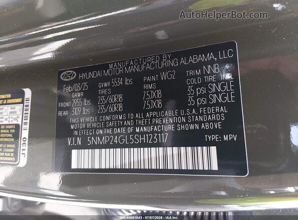 5NMP24GL5SH123117 2025 HYUNDAI SANTA FE Green Widok komory silnika