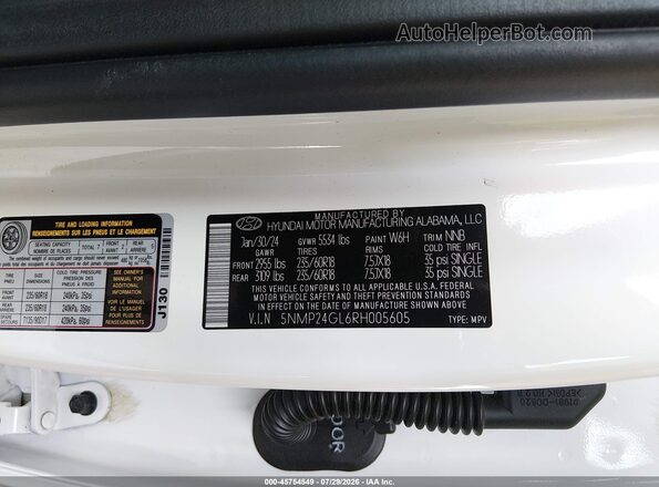 5NMP24GL6RH005605 2024 HYUNDAI SANTA FE White Շարժիչի բաժամունքի տեսք