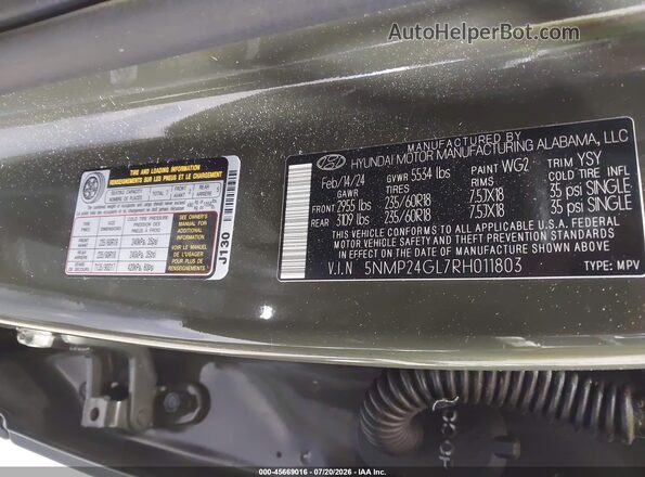 5NMP24GL7RH011803 2024 HYUNDAI SANTA FE Green ძრავის განყოფილების ხედი