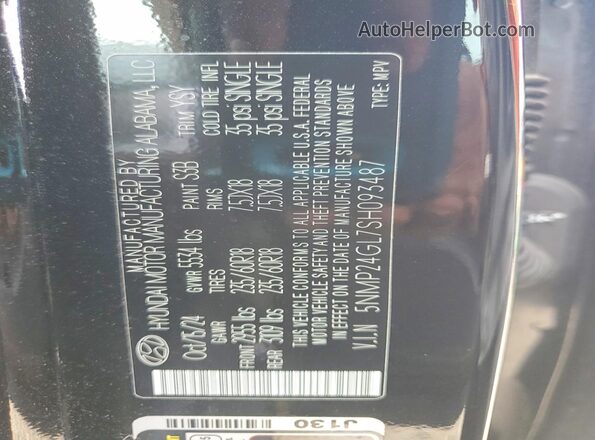 5NMP24GL7SH093487 2025 HYUNDAI SANTA Black VIN კოდის სტიკერის ხედი