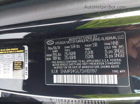 5NMP24GL7SH101197 2025 HYUNDAI SANTA FE Black Вид підкапотного простору