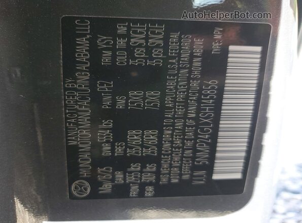 5NMP24GLXSH145856 2025 HYUNDAI SANTA Gray VIN sticker view