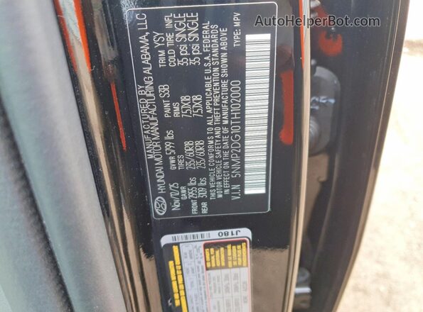 5NMP2DG10TH102000 2026 HYUNDAI SANTA Black Widok naklejki z numerem VIN