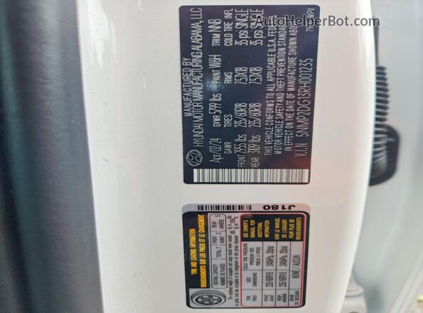 5NMP2DG13RH001235 2024 HYUNDAI SANTA White Vista interior de 360 grados