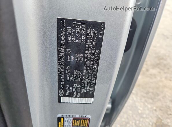 5NMP2DG13RH007858 2024 HYUNDAI SANTA Silver VIN კოდის სტიკერის ხედი