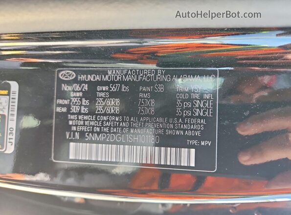 5NMP2DGL1SH101180 2025 HYUNDAI SANTA Black VIN կոդի պիտակի տեսք