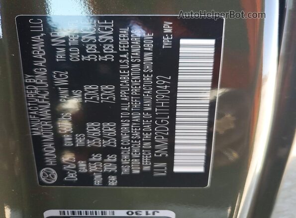 5NMP2DGL1TH190492 2026 HYUNDAI SANTA Green VIN sticker view