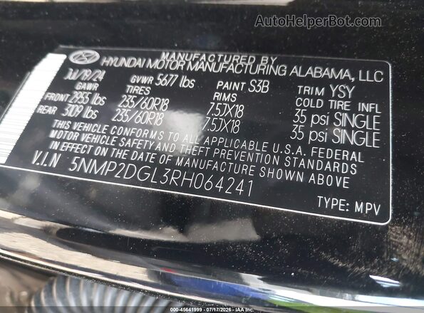 5NMP2DGL3RH064241 2024 HYUNDAI SANTA FE Black Engine compartment view