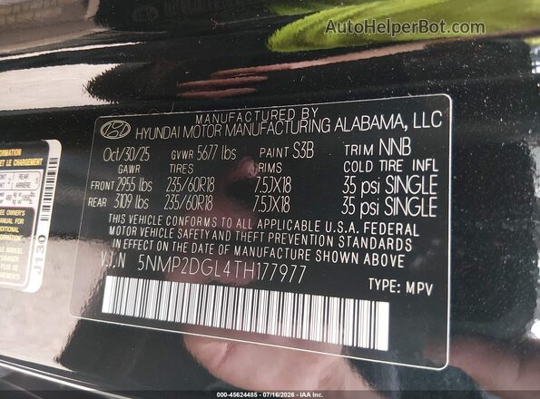 5NMP2DGL4TH177977 2026 HYUNDAI SANTA FE Black Вид підкапотного простору