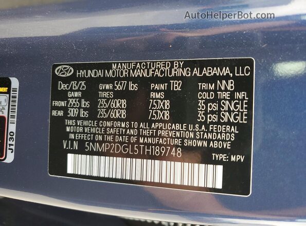 5NMP2DGL5TH189748 2026 HYUNDAI SANTA Blue Սալոնի 360 աստիճան տեսք