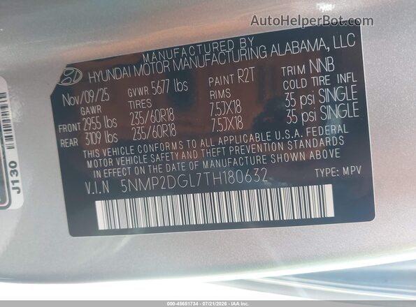 5NMP2DGL7TH180632 2026 HYUNDAI SANTA FE Silver Շարժիչի բաժամունքի տեսք