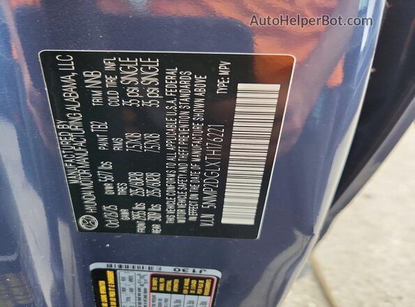 5NMP2DGLXTH176221 2026 HYUNDAI SANTA Blue VIN sticker view